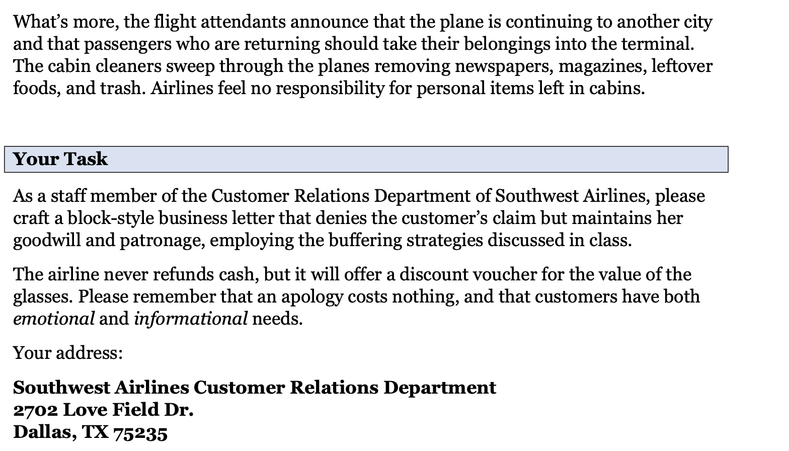 Please make a block-sytle buisness letter than