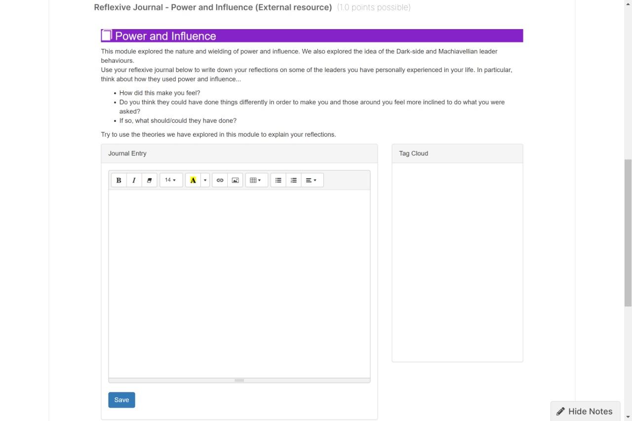 Reflexive Journal - Power and Influence (External