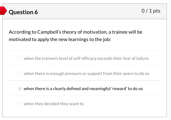 Question 2 0/1 pts The process of learning,