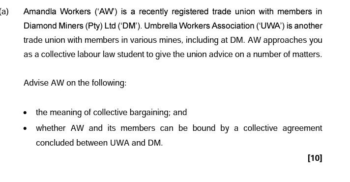 a) Amandla Workers (AW) is a recently registered