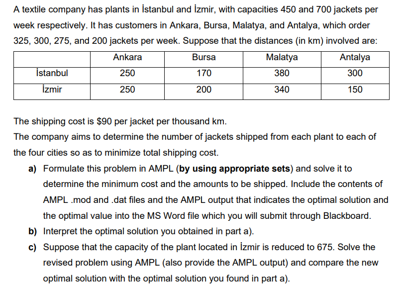 A textile company has plants in stanbul and zmir,