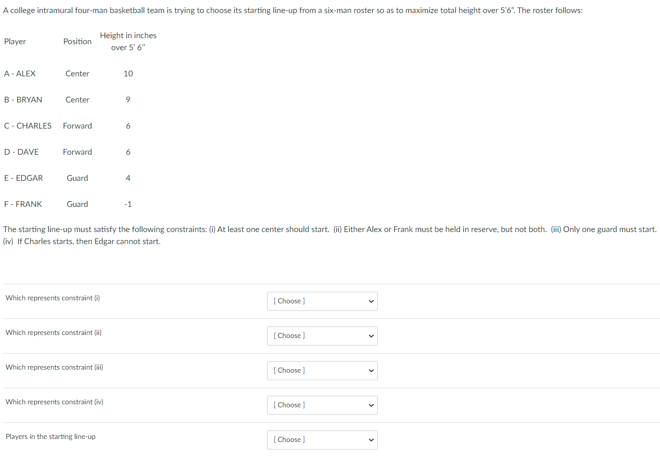 A college intramural four-man basketball team is