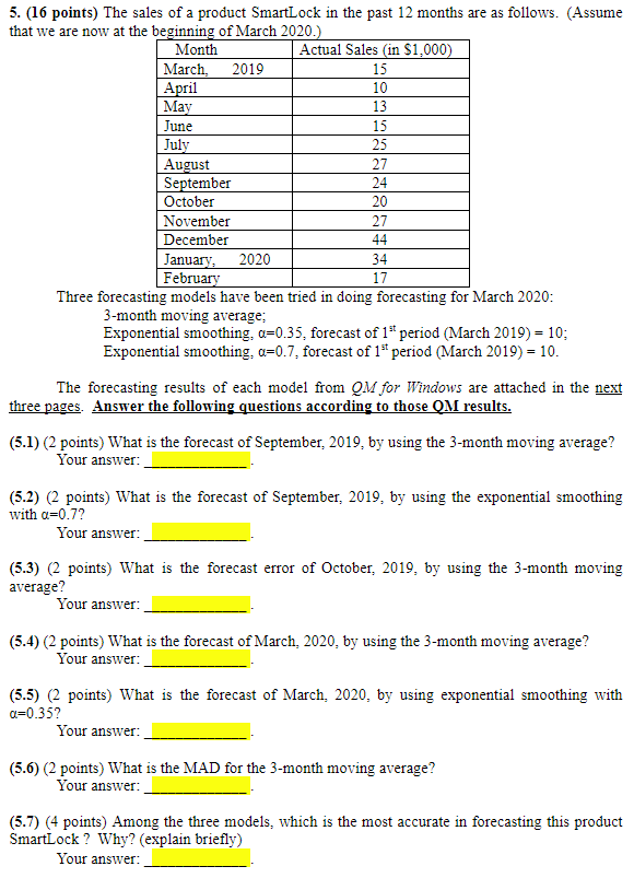 5. (16 points) The sales of a product SmartLock