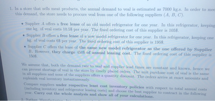 1. In a store that sells meat products, the