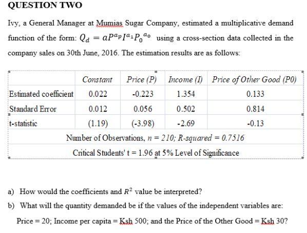 QUESTION TWO Ivy, a General Manager at Mumias