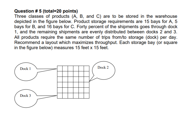 Question # 5 (total=20 points) Three classes of