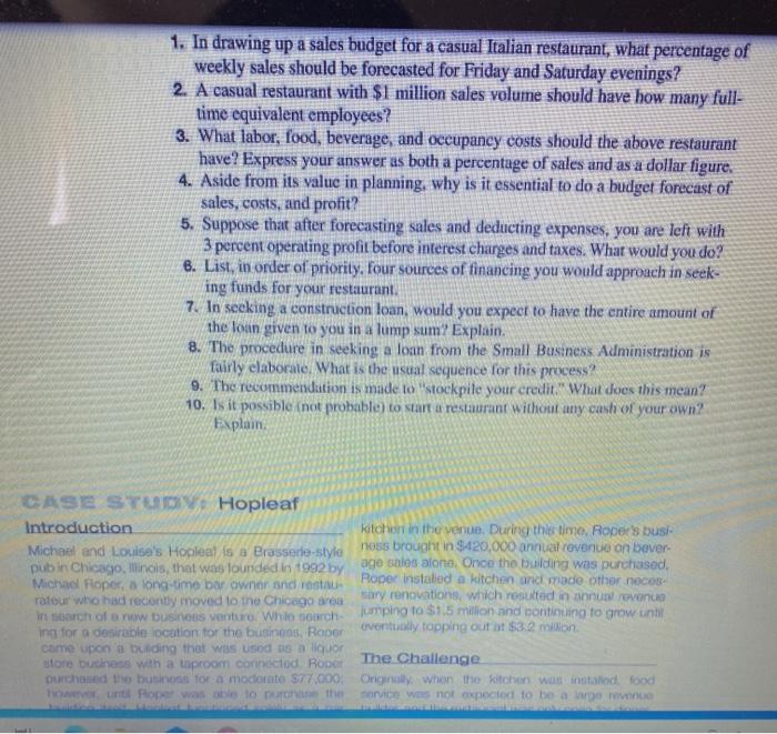 1. In drawing up a sales budget for a casual