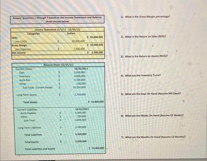 1). What is the Gross Margin percentape? Answer