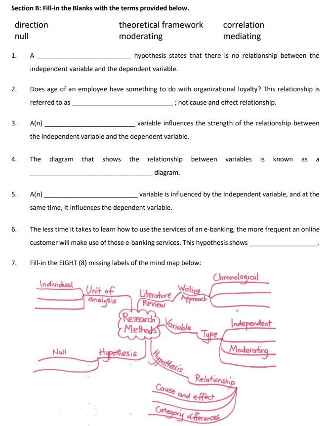 Section B: Fill-in the Blanks with the terms
