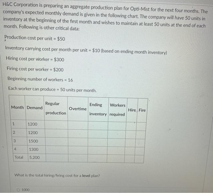 H&C Corporation is preparing an aggregate