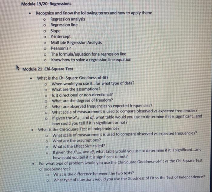 O Module 19/20: Regressions Recognize and know