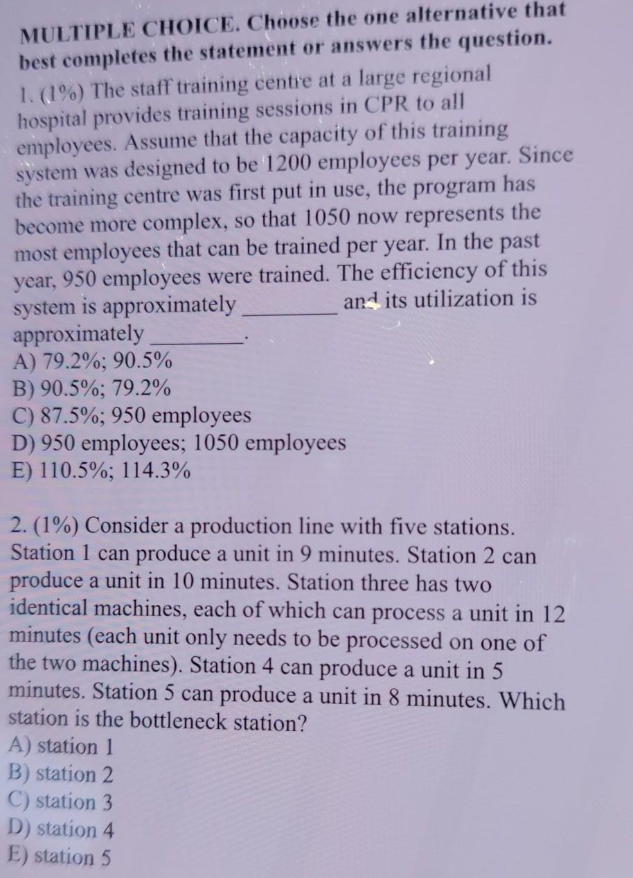 MULTIPLE CHOICE. Choose the one alternative that