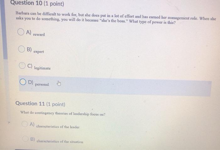 Question 10 (1 point) Barbara can be difficult to