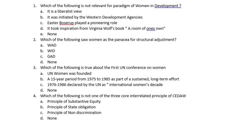 Gender and Development Please gave me answer as