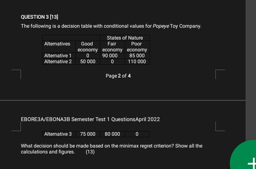 QUESTION 3 (13) The following is a decision table