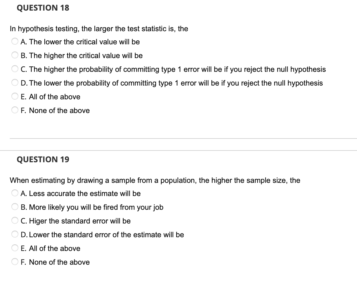 please answer both QUESTION 18 In hypothesis