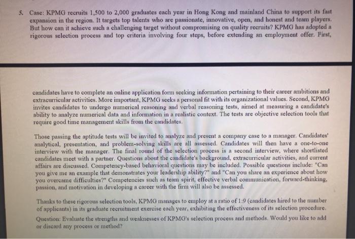 5. Case: KPMG recruits 1,500 to 2,000 graduates