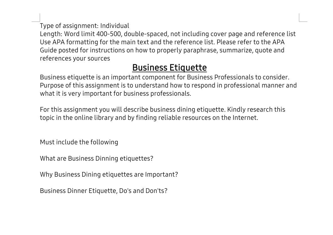 Type of assignment: Individual Length: Word limit