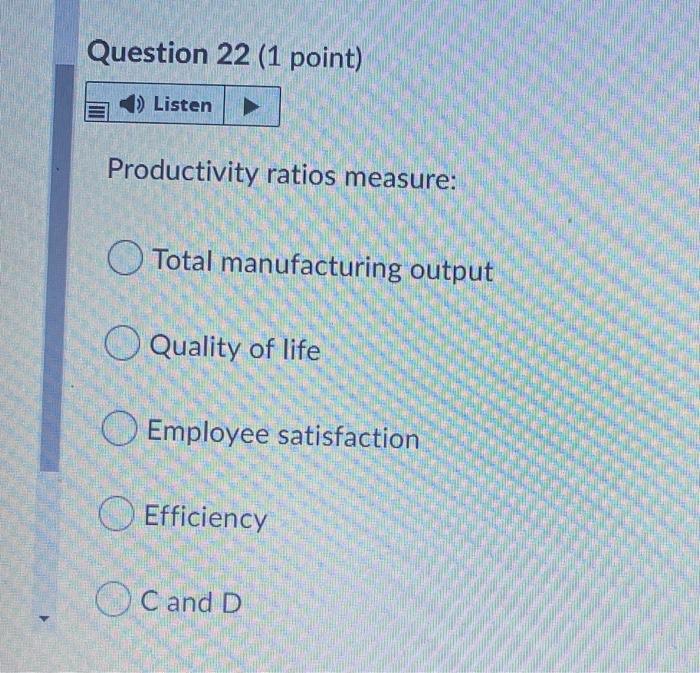 Question 20 (1 point) 1) Listen The following
