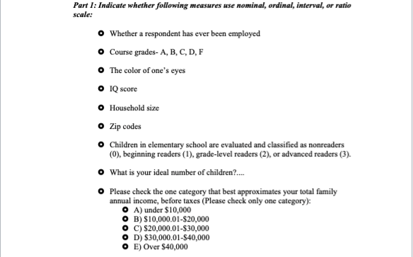 Part I: Indicate whether following measures use