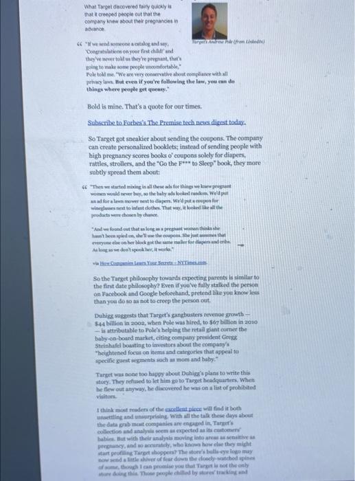 Read the article How Target Figured Out. Q1. What