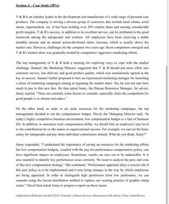 Section A - Case Study (50%) V & B is an industry