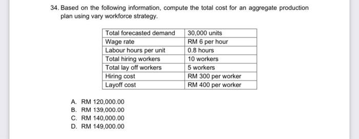 34. Based on the following information, compute