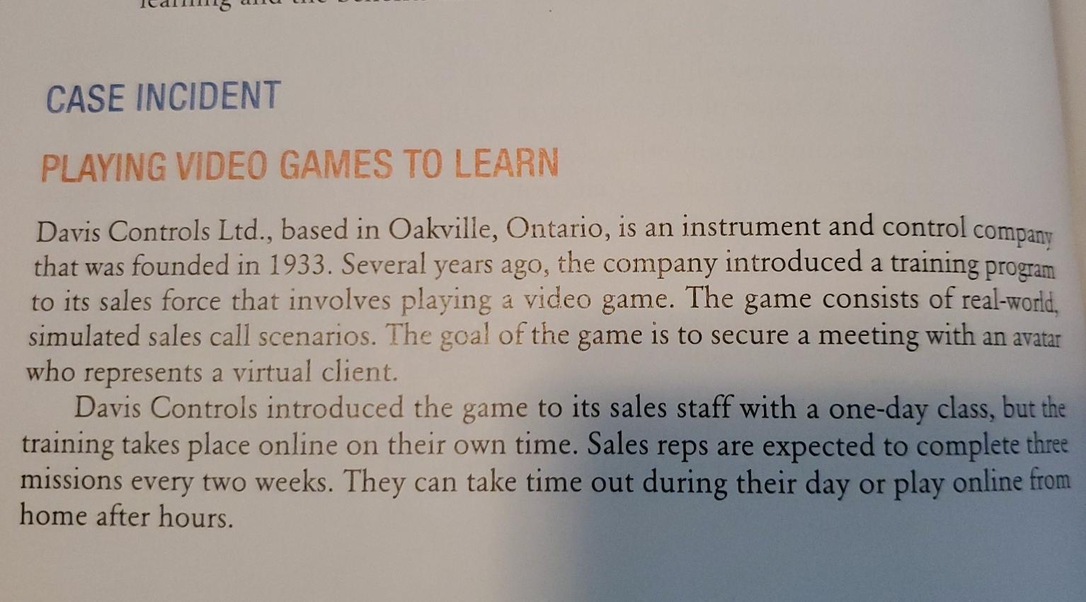 need help with question #1 CASE INCIDENT PLAYING