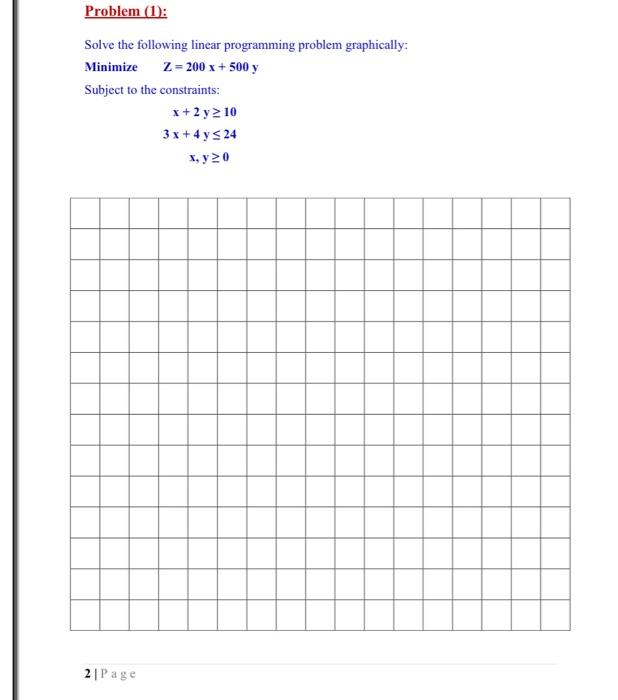 Problem (1): Solve the following linear