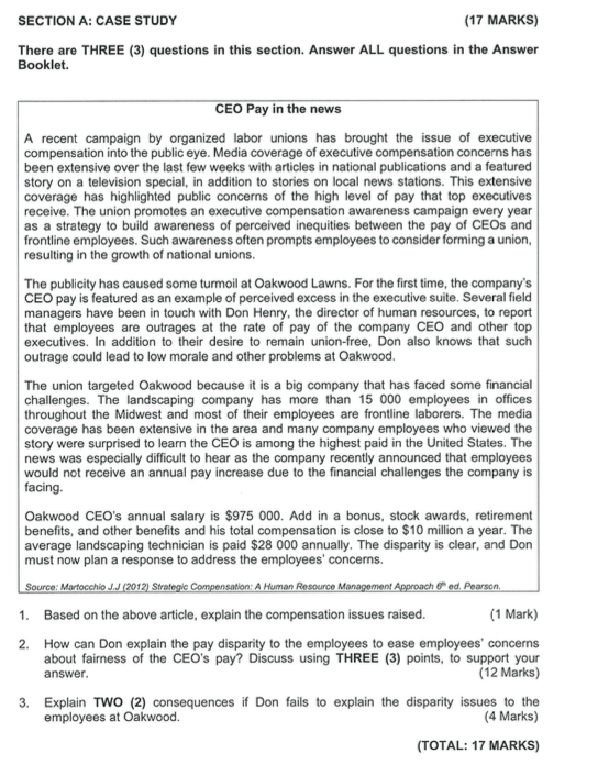 SECTION A: CASE STUDY (17 MARKS) There are THREE