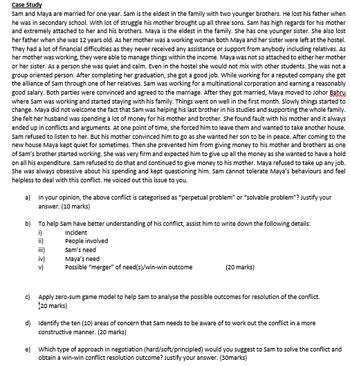 Case Study Sam and Maya are married for one year.