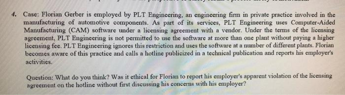 4. Case: Florian Gerber is employed by PLT