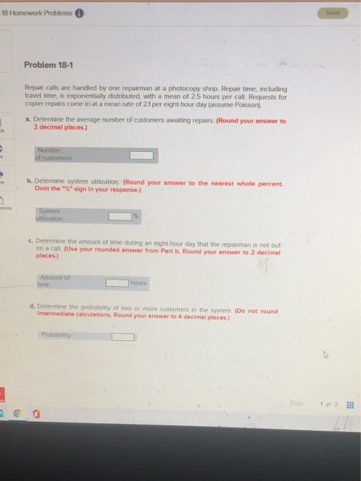 18 Homework Problems Problem 18-1 Repair calls