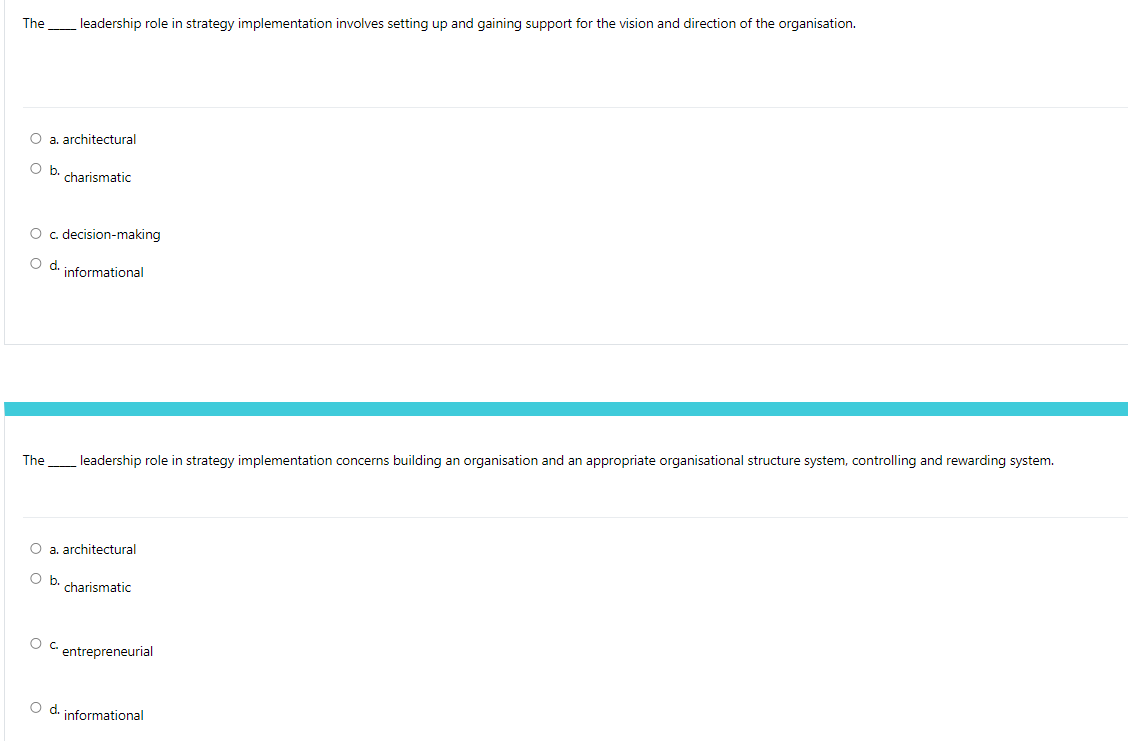 The ___ leadership role in strategy