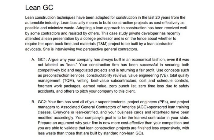 construction project controls Lean GC Lean