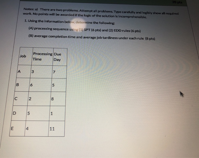 Show work please! 20 pts Notes: a) There are two
