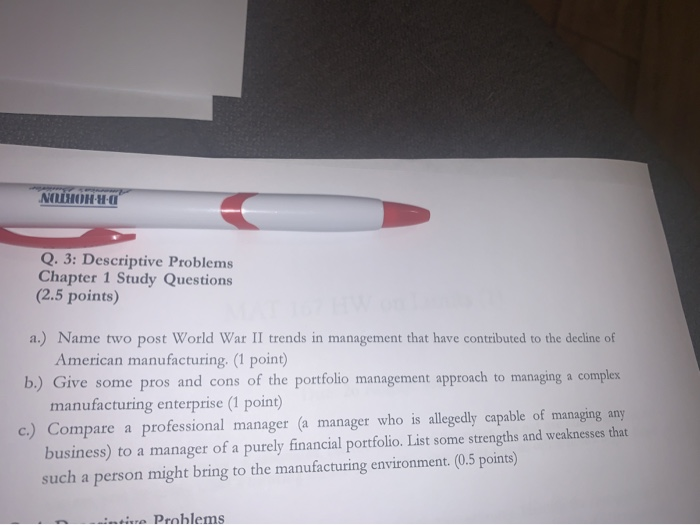 MOHOH-HC Q. 3: Descriptive Problems Chapter 1