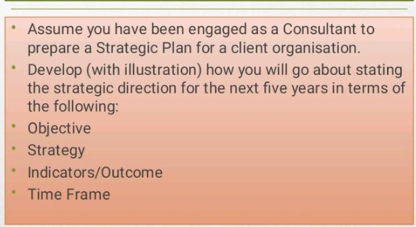Assume you have been engaged as a Consultant to