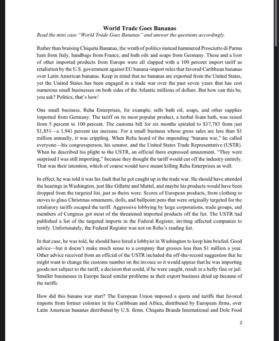 World Trade Goes Bananas Read the mini case