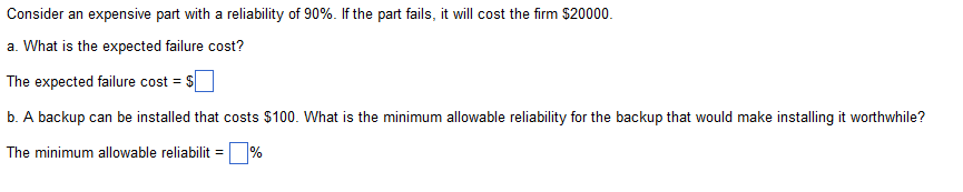 Consider an expensive part with a reliability of