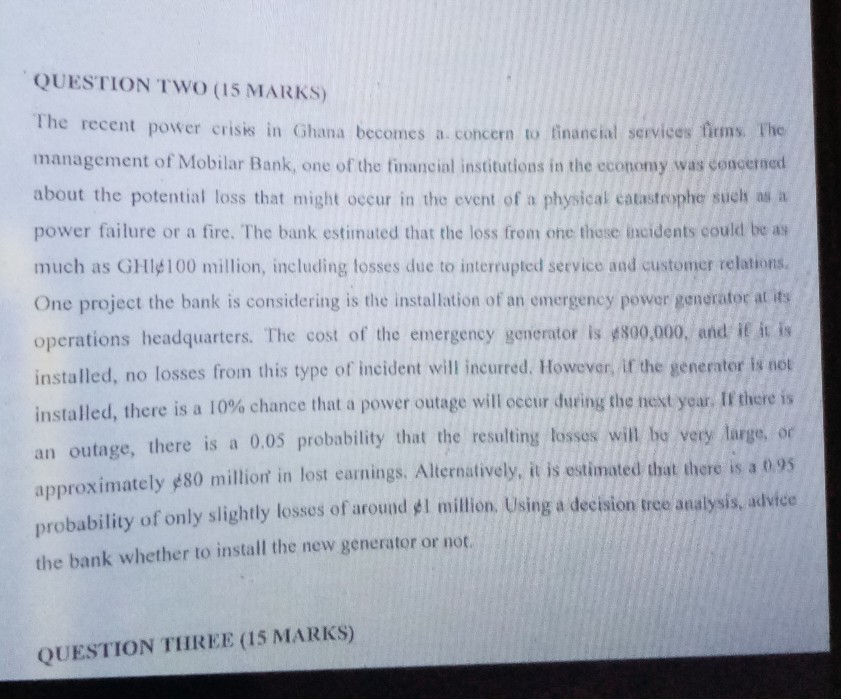 QUESTION TWO (15 MARKS) The recent power crisis