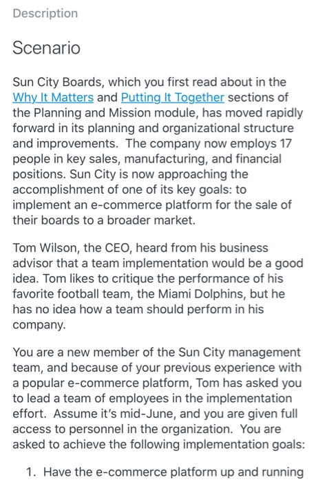 Description Scenario Sun City Boards, which you