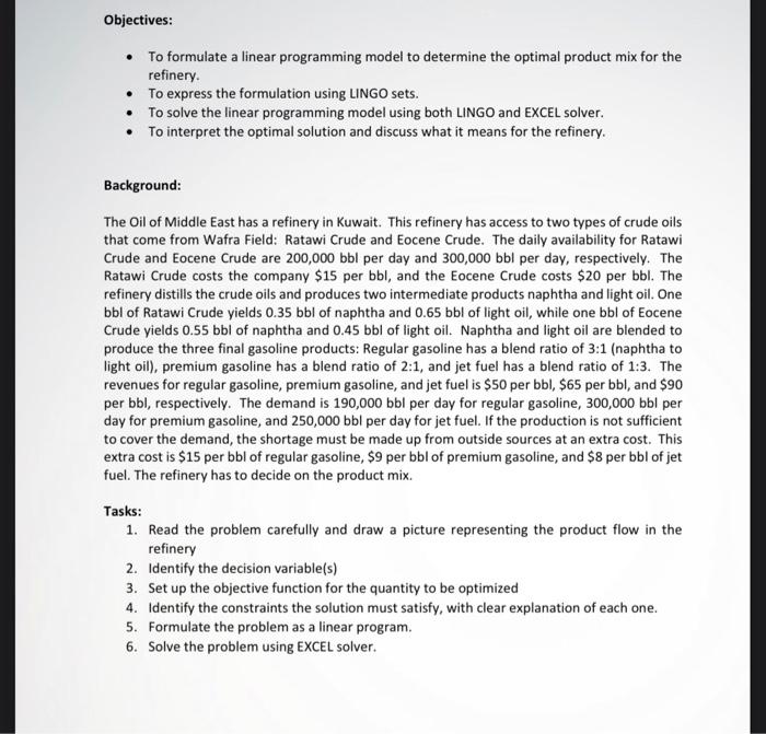 Objectives: To formulate a linear programming