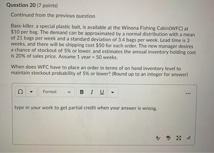 Question 20 (7 points) Continued from the