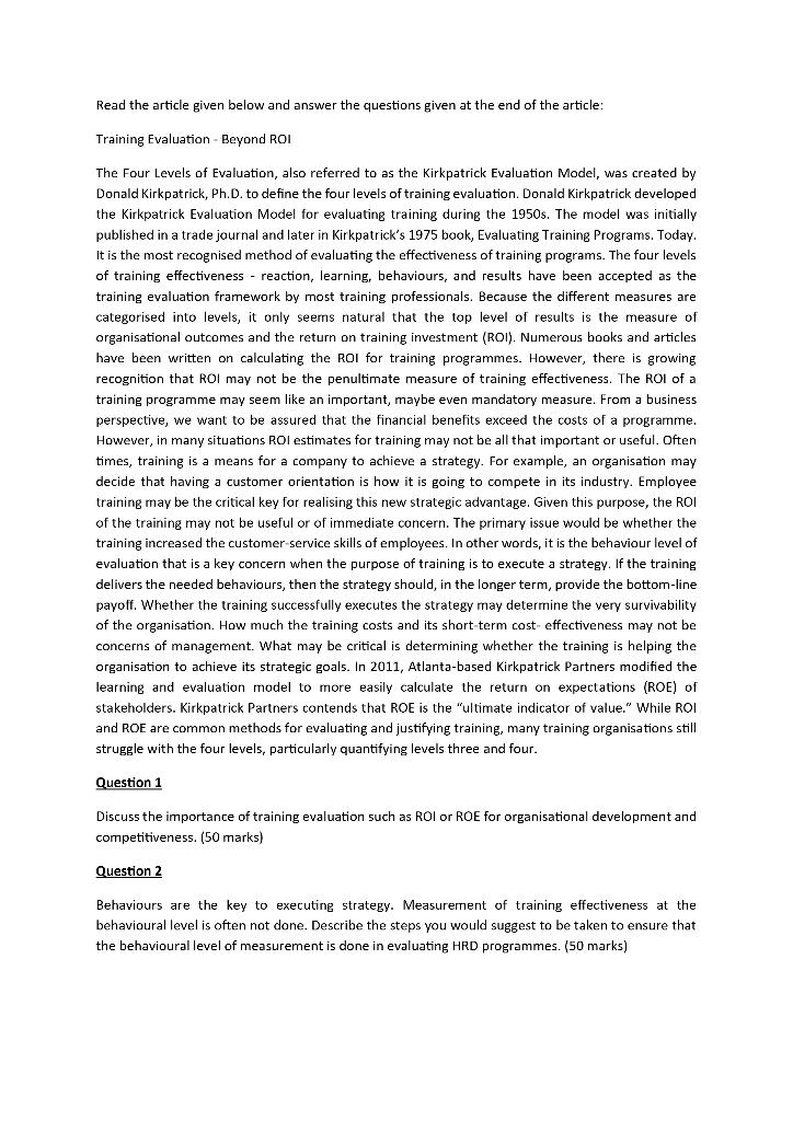 Read the article given below and answer the