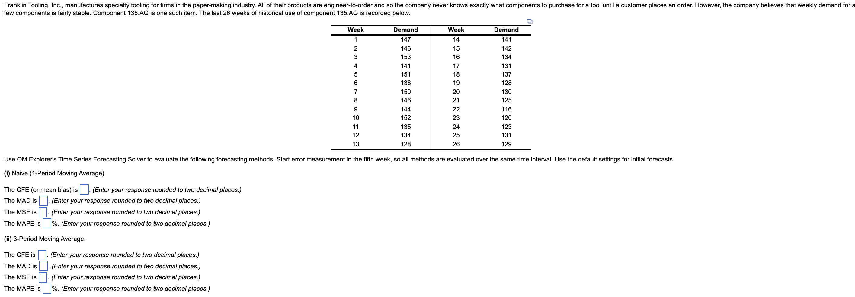 Options are the naive, the 3-period moving