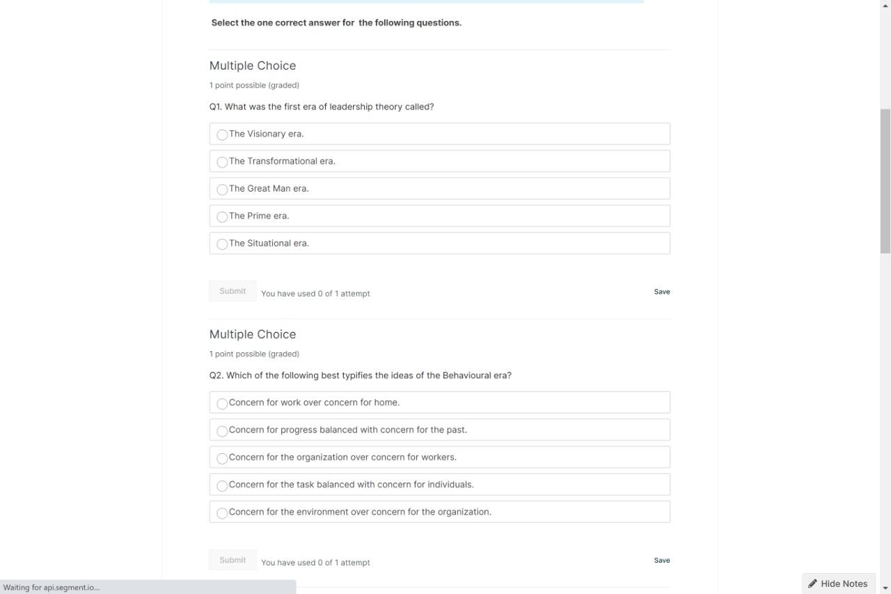 Select the one correct answer for the following