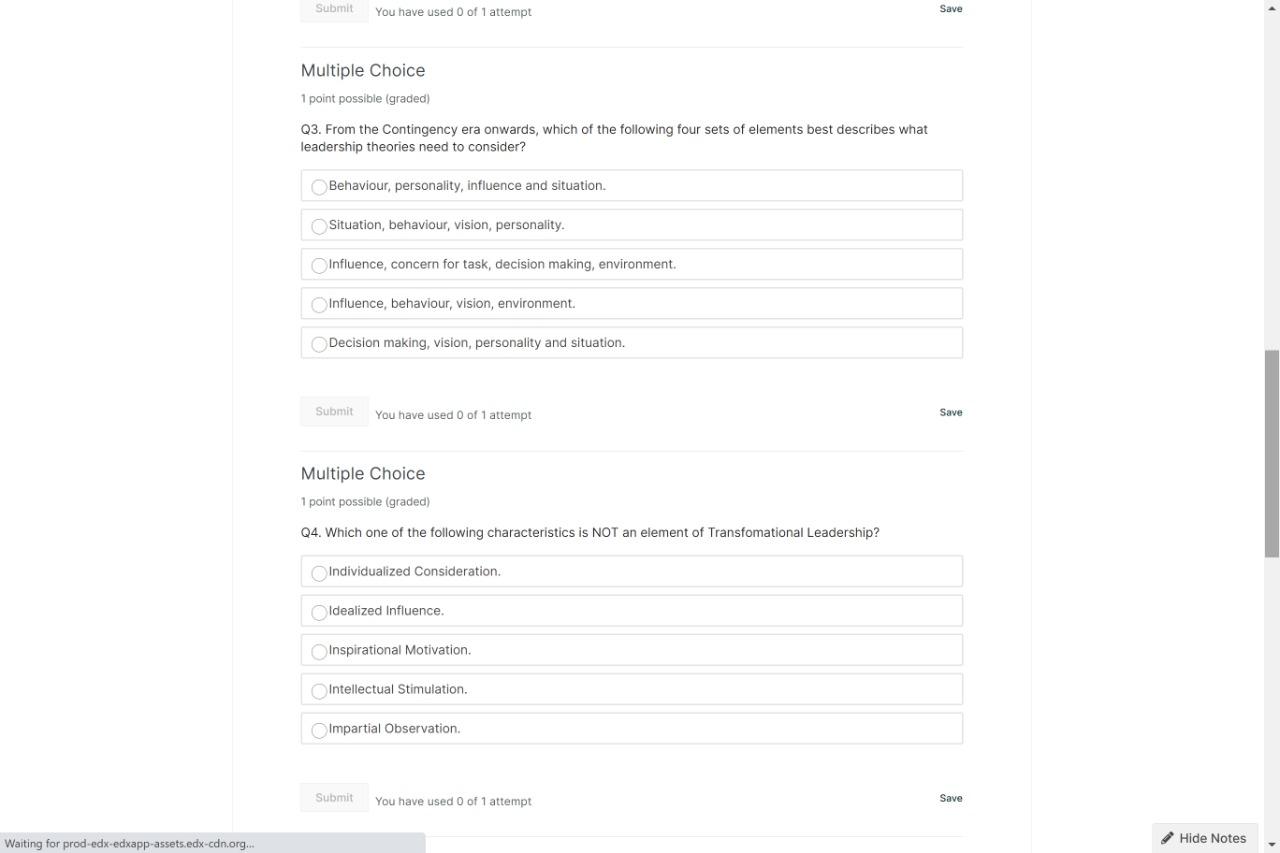 Select the one correct answer for the following