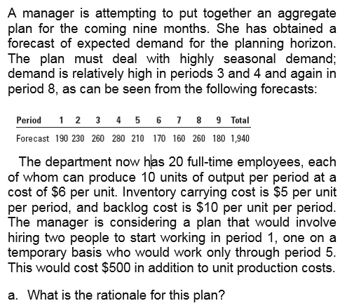 A manager is attempting to put together an