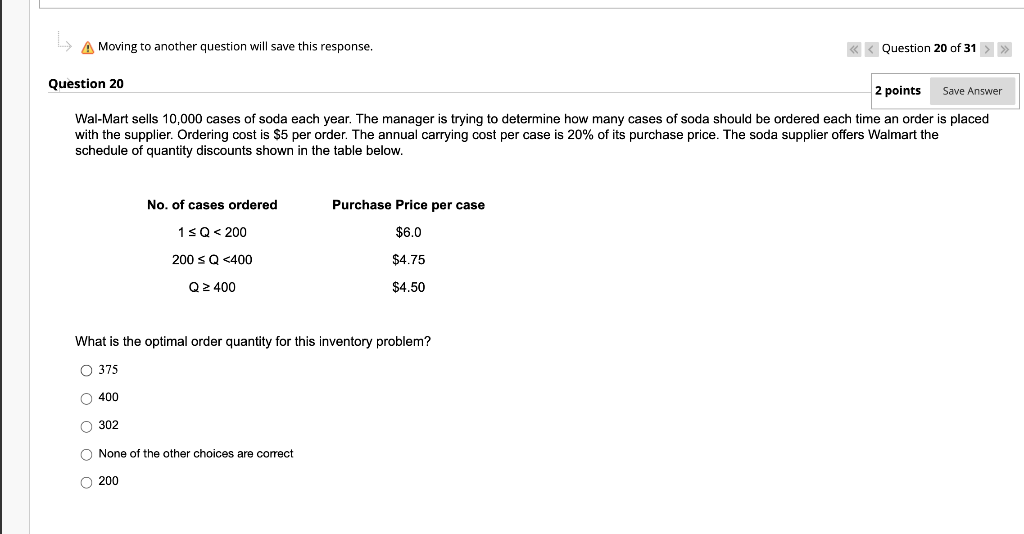 Moving to another question will save this